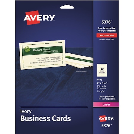 Avery Cards, Business, Lsr, 2X3.5, Iy 250PK AVE5376